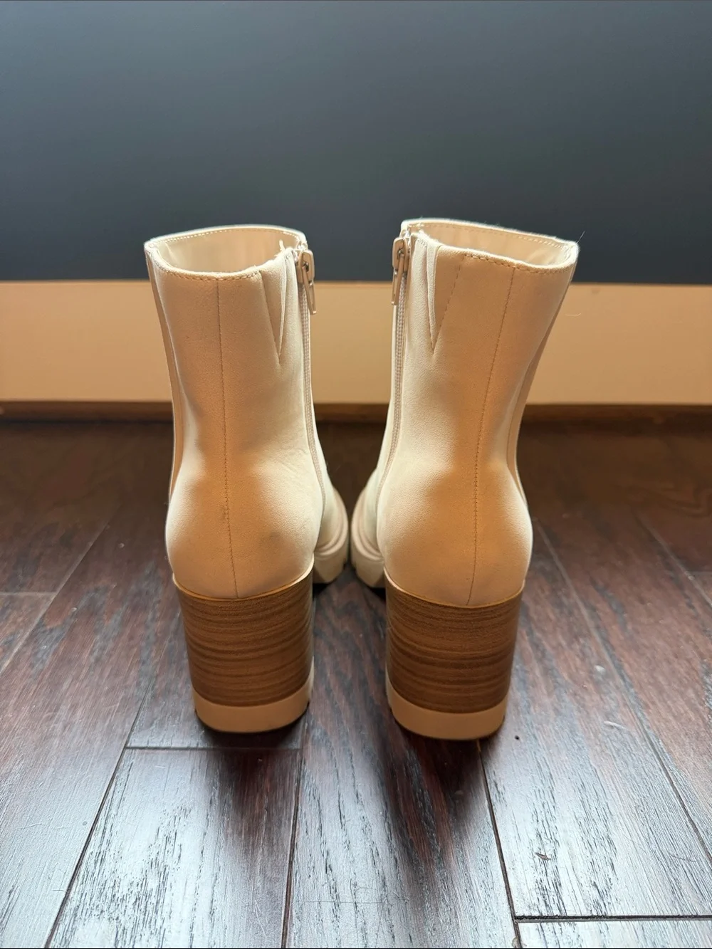 MIA Beige Block Heel Ankle Boots with Side Zip SIZE 7.5 - Picture 4 of 4